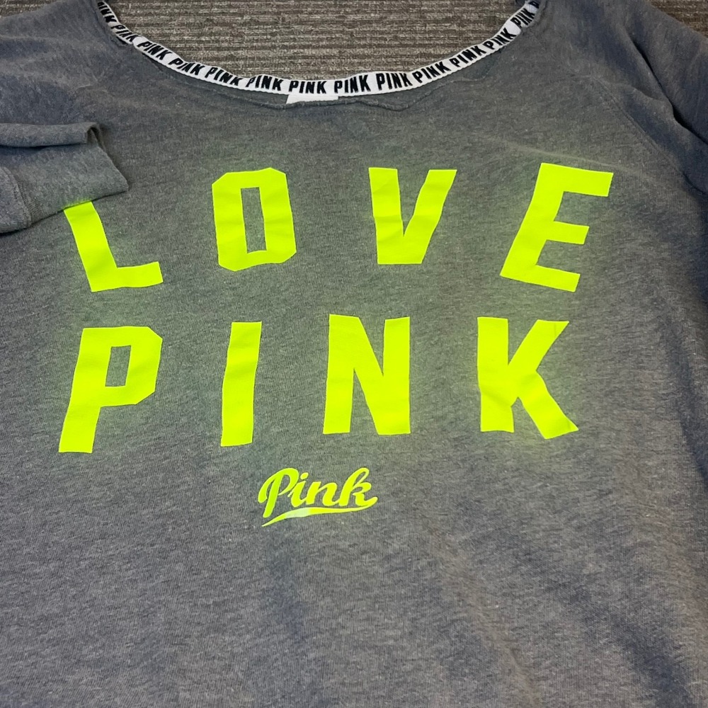 Y2K Victorias Secret PINK Neon Love Pink Graphic Sweatshirt Large Gray Logo